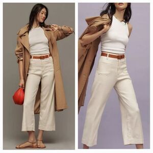Anthropologie The Colette Cropped Wide-leg Pants by Maeve 32 Linen Edition